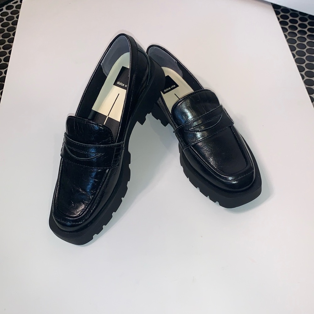 Dolce Vita Elias Onyx Crinkle Patent Loafers - Size 7.5
